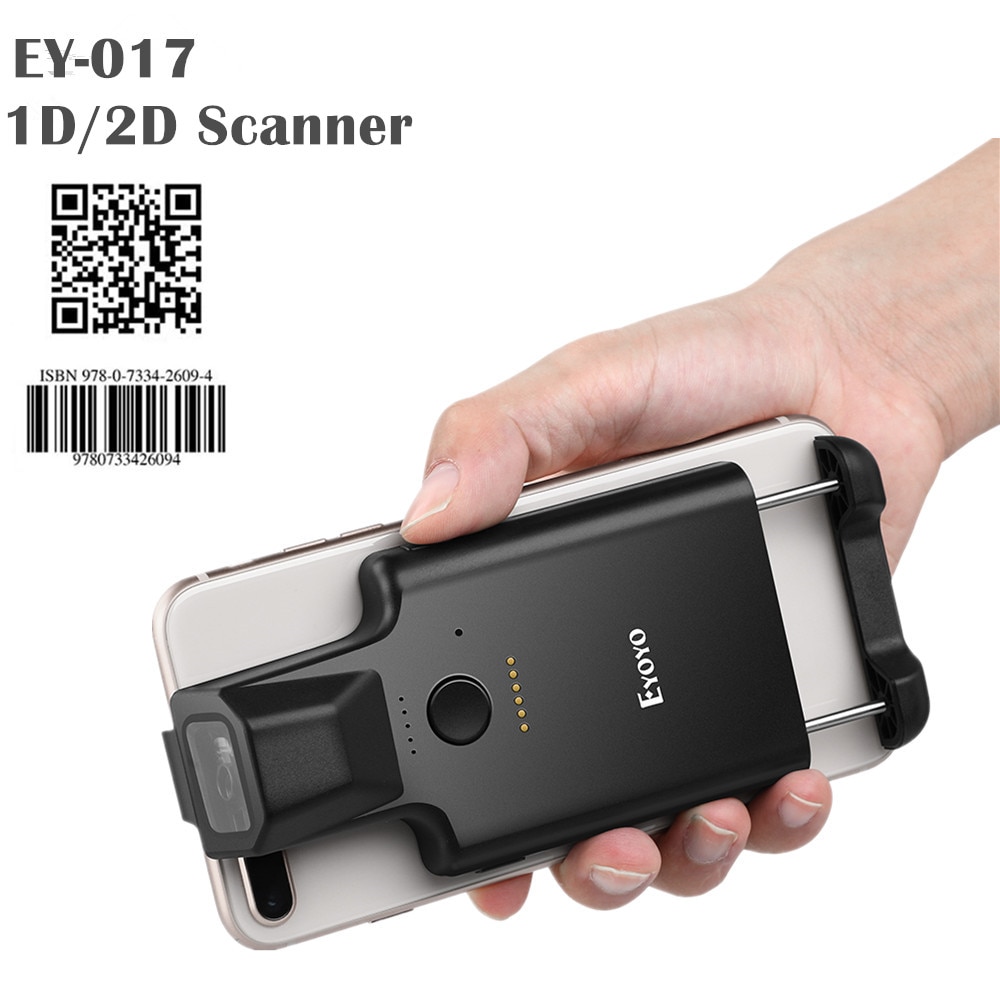 Eyoyo 2D Phone Back Clip Bluetooth Barcode Scanner Portable Barcode Reader Data Matrix Code 1D 2D QR Scanner Android IOS System