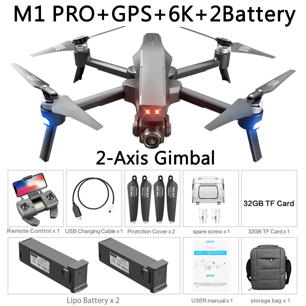 2021 M1 Pro 2 drone 4k HD mechanical 2-Axis gimbal camera 5G wifi gps system supports TF card drones distance 1.6km