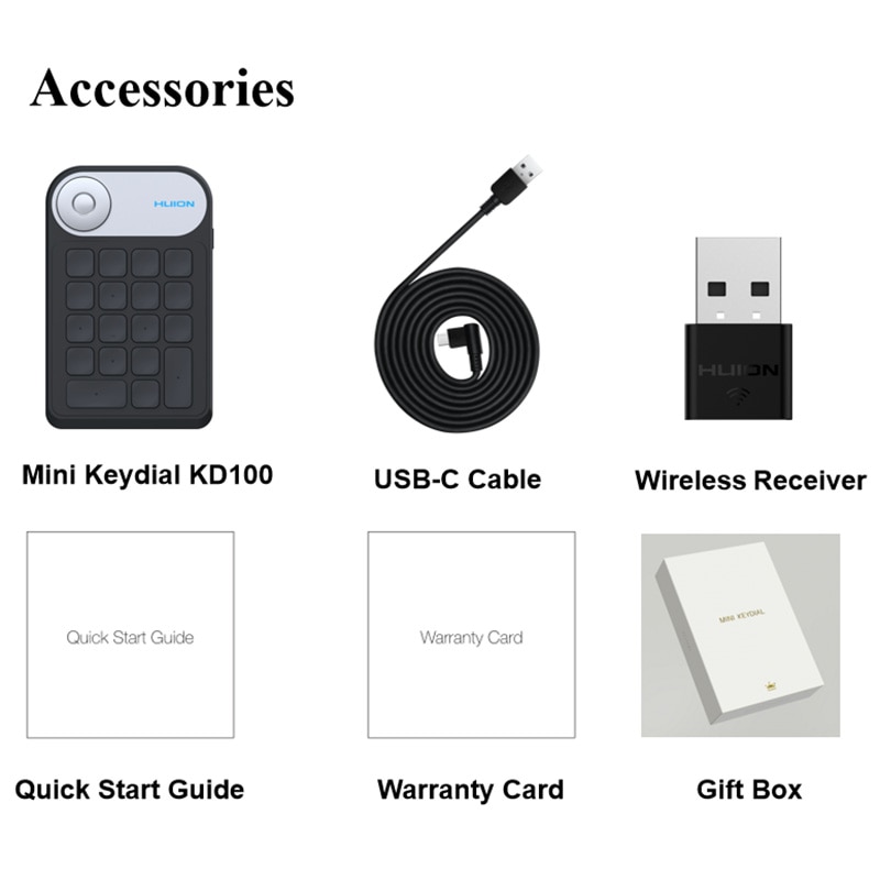 HUION KD100 Keydial Mini Keyboard for Graphics Drawing Tablet Multifunction Wireless Digital Keyboard Keypad 18 Shortcut Keys