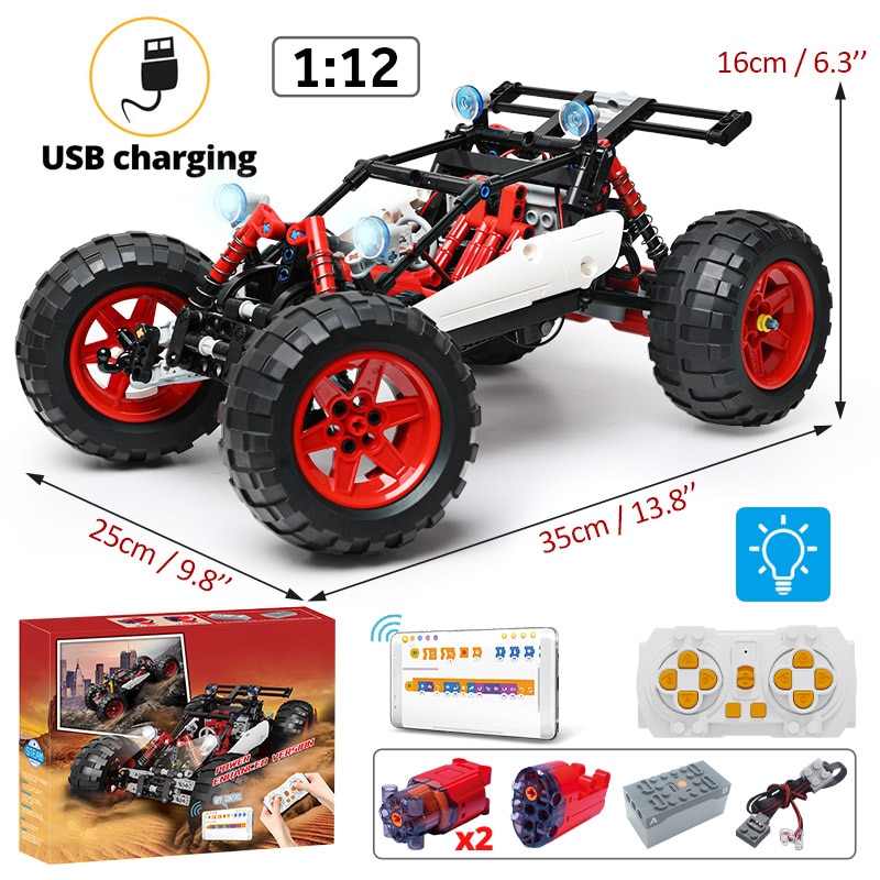 KAIYU 366PCS LED City RC Car MOC Building Blocks APP Remote Control Programming Off-road Vehicle Bricks Toys For Boys