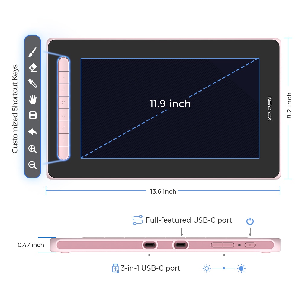 XPPen Artist 12 2nd Gen Graphic Tablet Monitor with 127% sRGB 8 Shortcut Keys 11.9 Inch Pen Display Support Android Windows Mac