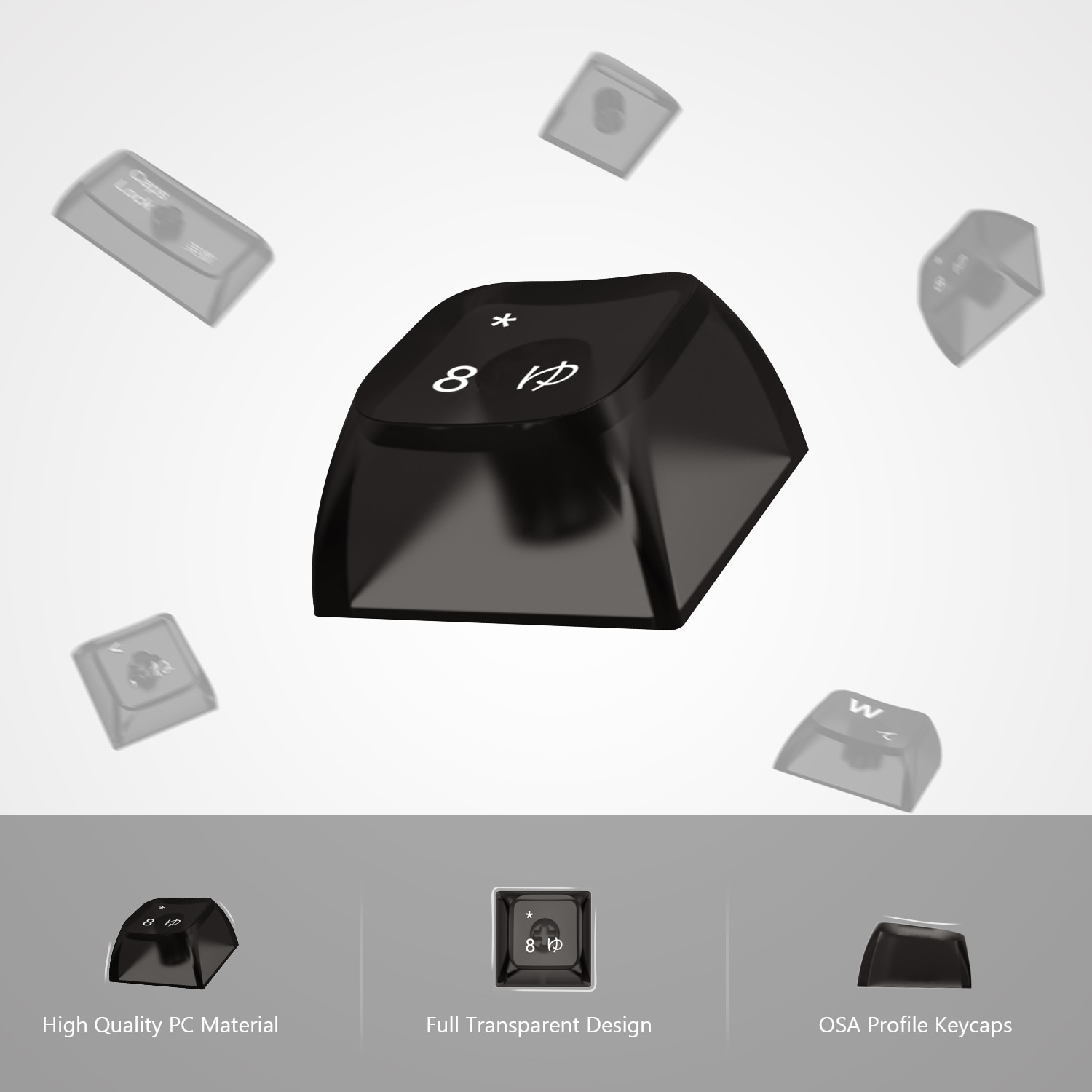 OSA Profile Transparent Japanese Keycaps 82 Key Shine Through Backlit Keycap for Cherry Gateron Mx Switch Backlit Gamer Keyboard