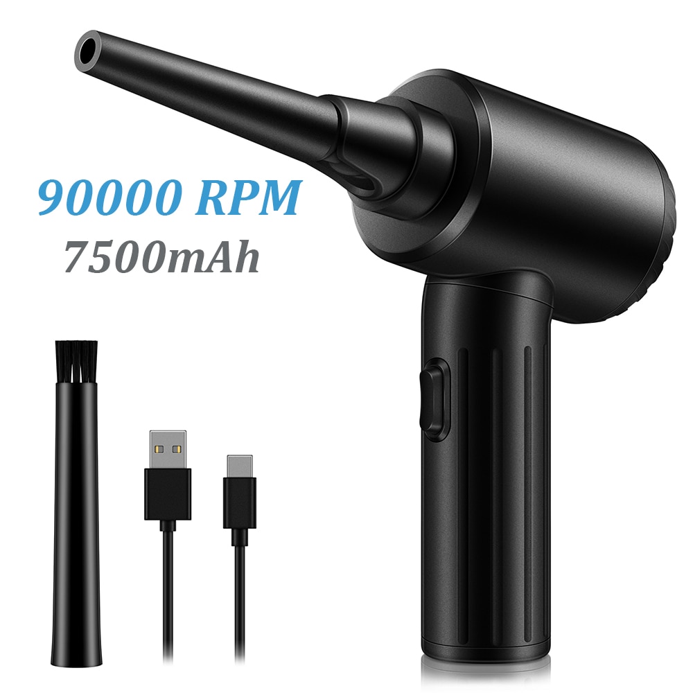 REESIBI 7500mAh 90W Cordless Electric Air Duster Rechargeable Dust Blower 90000 RPM Powerful Compressed Air Cans for PC Keyboard