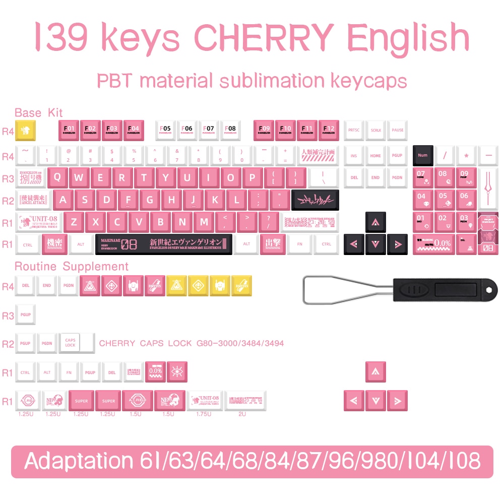 139 keys English Japanese Korean/Russian Cartoon Keycaps Cherry Profile PBT Keycap For GMK Cherry MX Switch Mechanical Keyboard