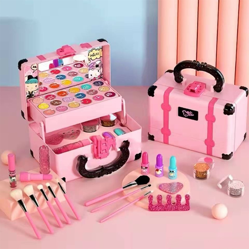 Kids Makeup Cosmetics Playing Box Princess Makeup Girl Toy Play Set Lipstick Eye Shadow Safety Nontoxic Toys Kit for Girl