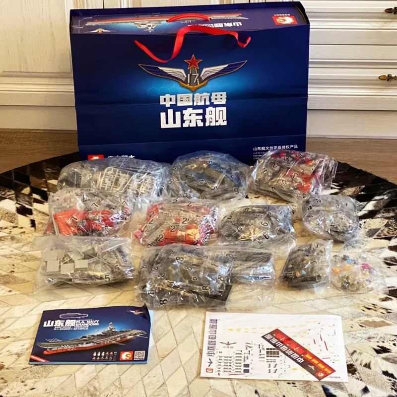 Sembo Block ShanDong Aircraft Carrier With LED Building Blocks Military Battleship Brick Weapon Warship Toys Warcraft Ship Boat