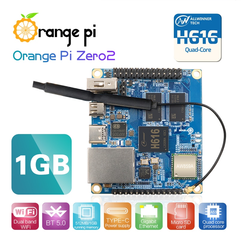 Orange Pi Zero 2 1GB RAM Allwinner H616  BT Wifi IR Receiver Optional Aluminum Case Power Supply HDMI-compatible Cable