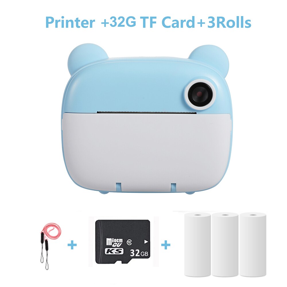 Children's Instant Print Camera Thermal Printing Photo Printer with Thermal Paper Roll Kid's Digital Camera Video Birthday Gift