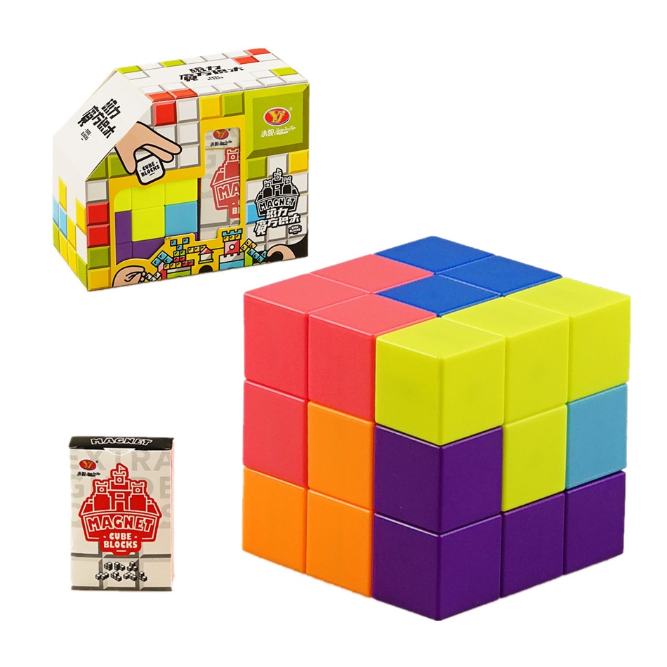 YJ DIY Magnetic Cube Building Blocks 3D Magnet Tile 7Pcs Set Puzzle Speed Cube 54pcs Guide Cards IntelligenceToys For Children