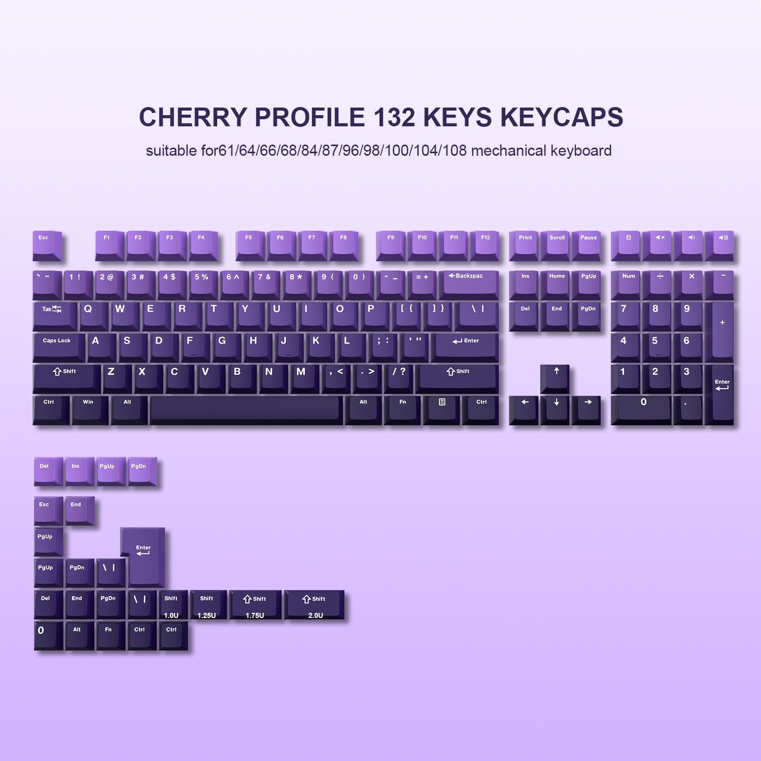 132 Keys PBT Keycaps Cherry Profile Purple Double Shot Set for Mechanical Gamer Keyboard For GK61 Anne Pro 2 Gateron Switches