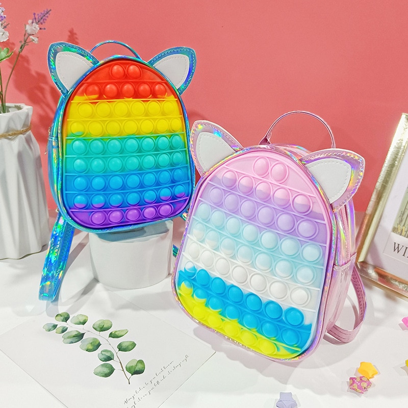 Pop Backpack for Children Girls Push Bubbles Bag Antistress Toys for Kids Student Simple Dimple Crossbody Bags School Backpack