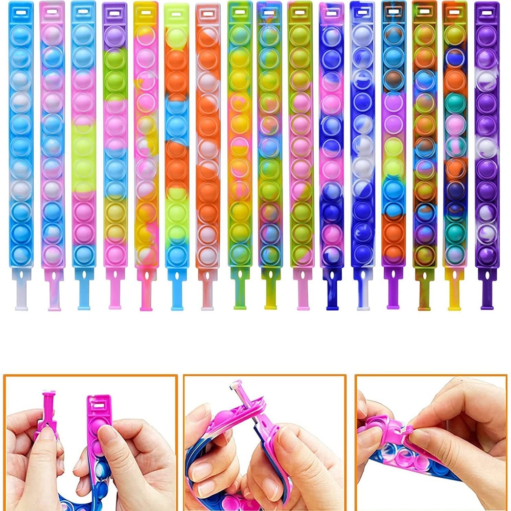 32Pcs Pop Bracelet Fidget Toy Wearable Fidget Bracelets Push Poping Bubble Sensory Stress Relief Toys for Kids Adults