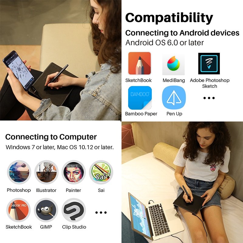 HUION HS64 6x4 Inches Graphic Drawing Tablets Phone Tablet Painting Tools with Battery-Free Stylus for Android Windows and macOS