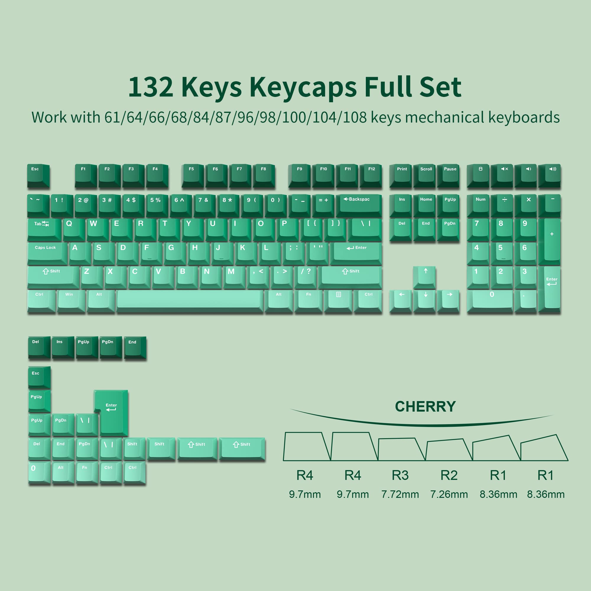 168 Keys Double Shot PBT Keycap Custom WOB Keycap Cherry Profile Keyboard Keycaps for Cherry Gateron MX Switches Gaming Keyboard