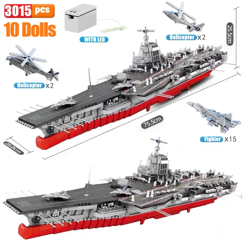 Sembo Block ShanDong Aircraft Carrier With LED Building Blocks Military Battleship Brick Weapon Warship Toys Warcraft Ship Boat