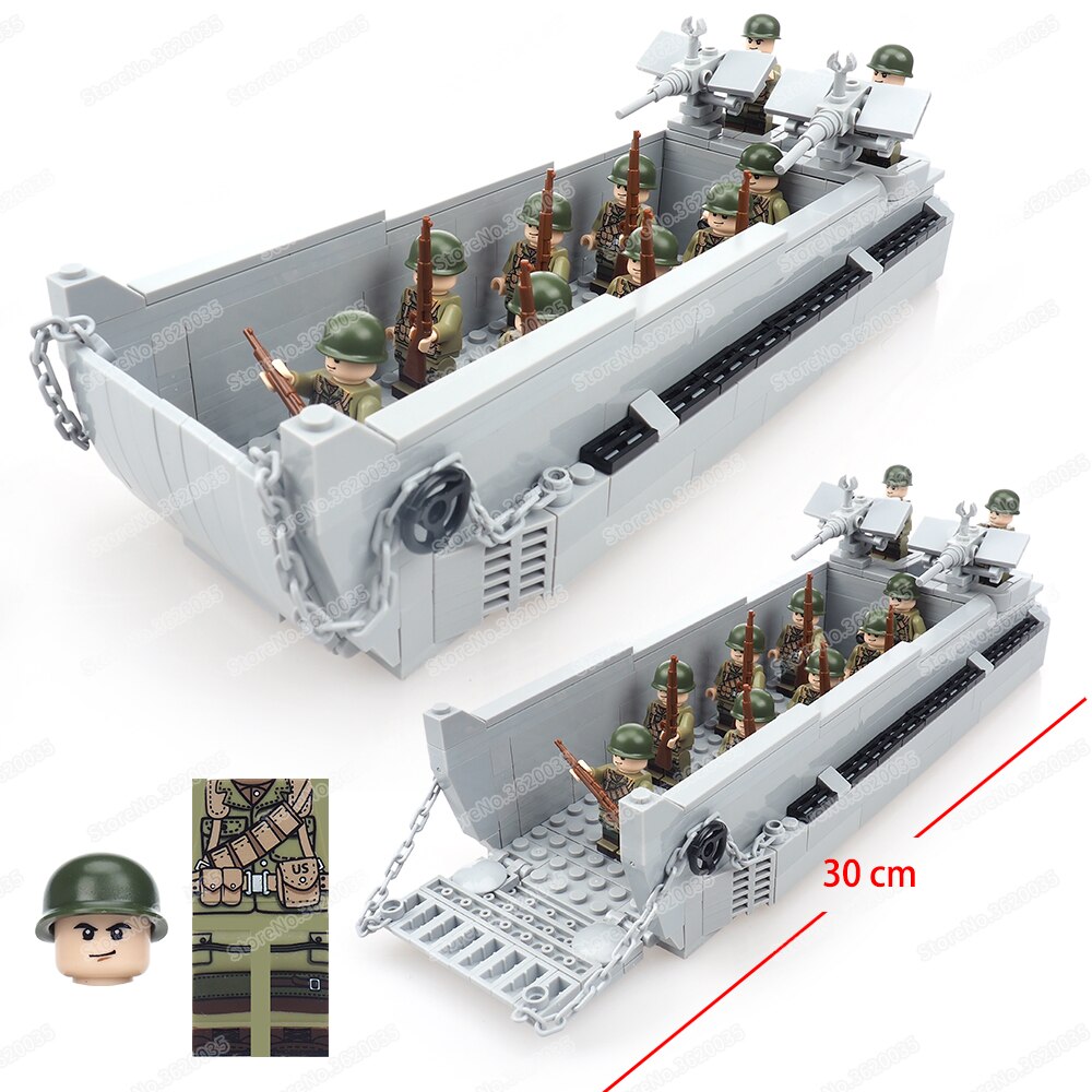 Military US LCVP Landing Craft Building Block WW2 Soldier Figures Weapons Landing Battle Special Army Model Child Gifts Boy Toys