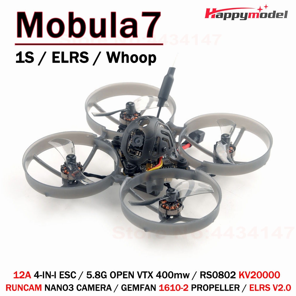 HappyModel Mobula7 1S X12 5in1 AIO FC ELRS V2.0 BLHELIS 12A OPENVTX 400mW Runcam Nano3 RS0802 KV20000 1S 75mm FPV Tinywhoop