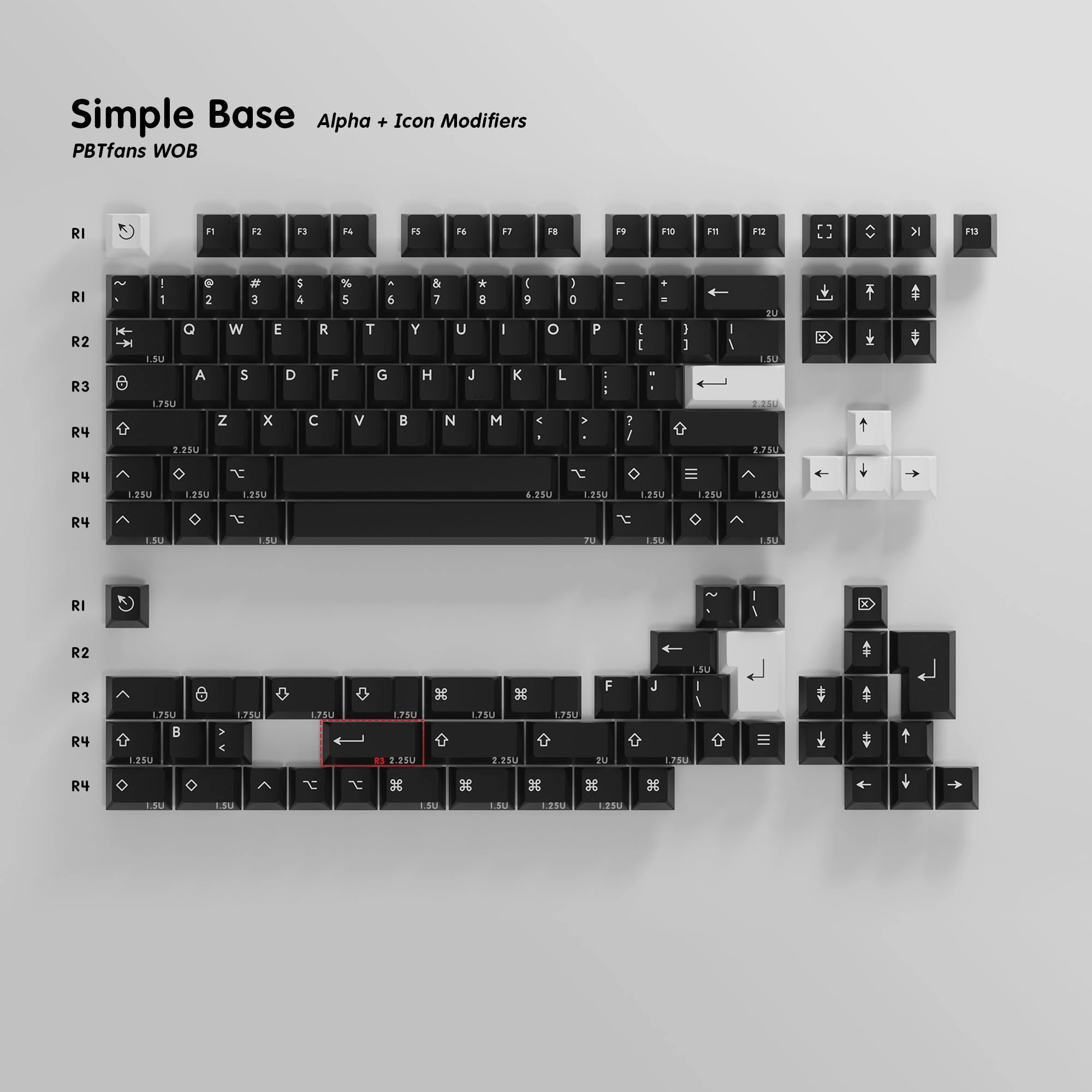 [Base kit] PBTfans WOB PBT Material Doubleshot Cherry Profile Keycaps Icon/Text Modifiers /ISO Enter/1.75U Shift/Command key
