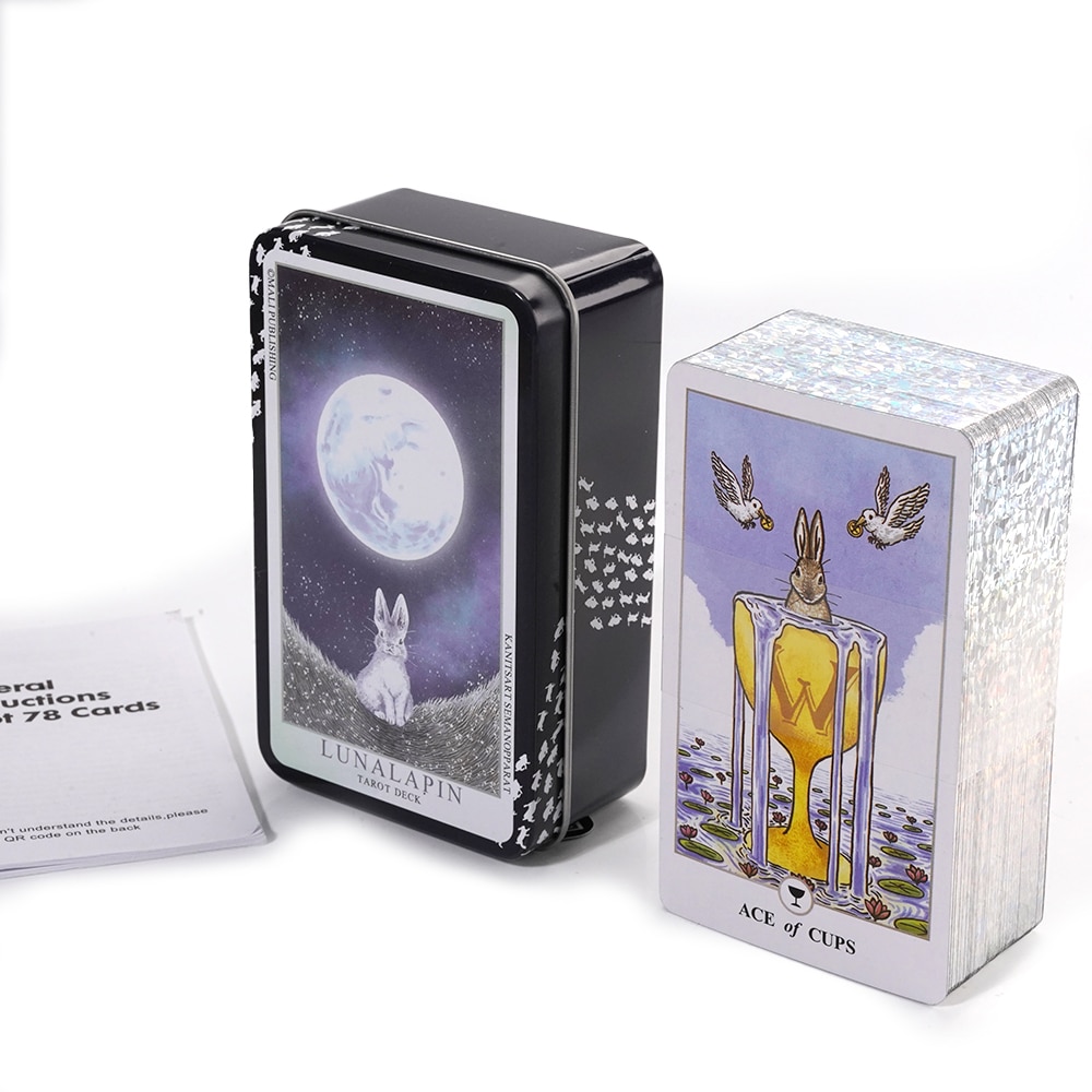Lunalapin Tarot Luna Lapin Tarot Beginner in a Tin Metal Box High Quality 78 Card Gilded Edge Paper Booklet Based Rider Tarot