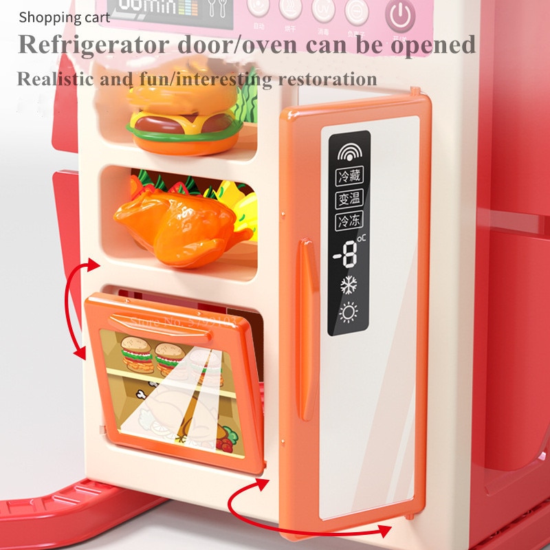 95cm Large Kids Play House Kitchen Set Spray Kitchen Girl Baby Mini Food Cooking Simulation Dining Table Toys Christmas Gifts