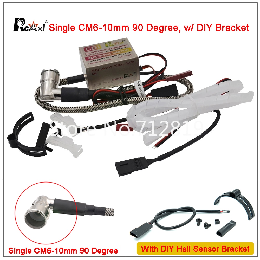Rcexl Ignition CDI CM6-10mm 90 Degree Spark Plug DA DLE Gas Petrol Engine Rc Airplane for DLE20/DLE30/DLE55/CRRCpro GP26R/GP50R