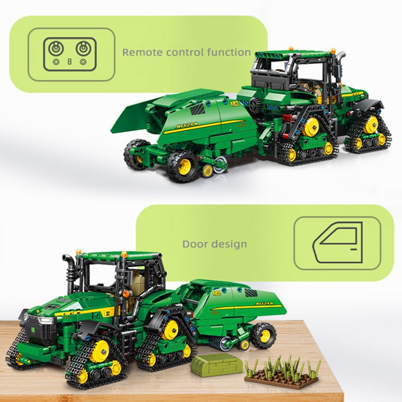 Technical 1404pcs Farm John Deere Harvester Machine Building Blocks MOC Mechanical Tractor Bricks Toys Gifts For Children Adult
