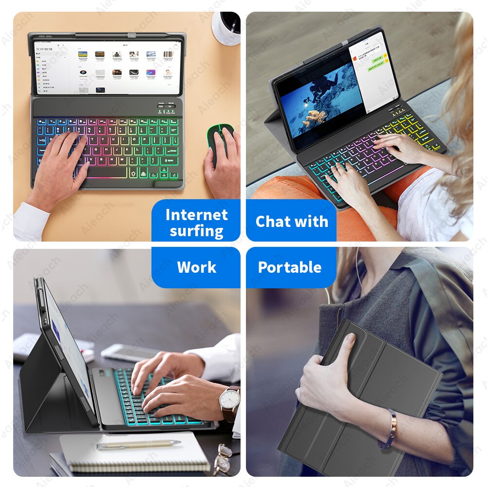 AIEACH Keyboard Case For Lenovo Tab P11 Pro P11 Plus P12 M10 3rd gen Case Bluetooth Keyboard Mouse Cover For Xiaoxin Pad 2022