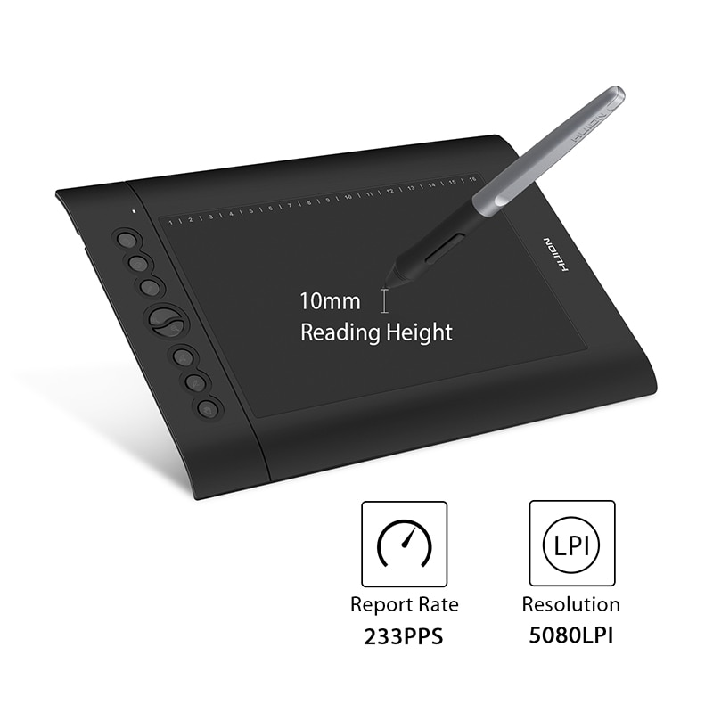 HUION H610 PRO V2 Graphic Drawing Digital Tablet 8192 Levels Tilt Function Battery-Free Pen android with 8 Press 16 Soft Keys