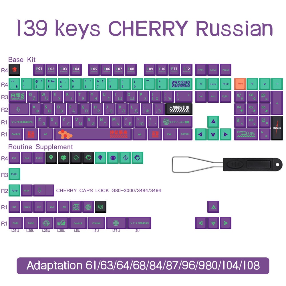 139 keys English Japanese Korean/Russian Cartoon Keycaps Cherry Profile PBT Keycap For GMK Cherry MX Switch Mechanical Keyboard
