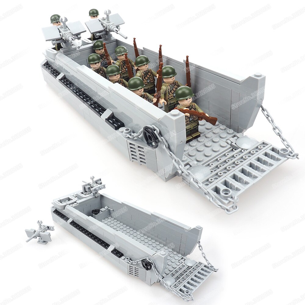 Military US LCVP Landing Craft Building Block WW2 Soldier Figures Weapons Landing Battle Special Army Model Child Gifts Boy Toys