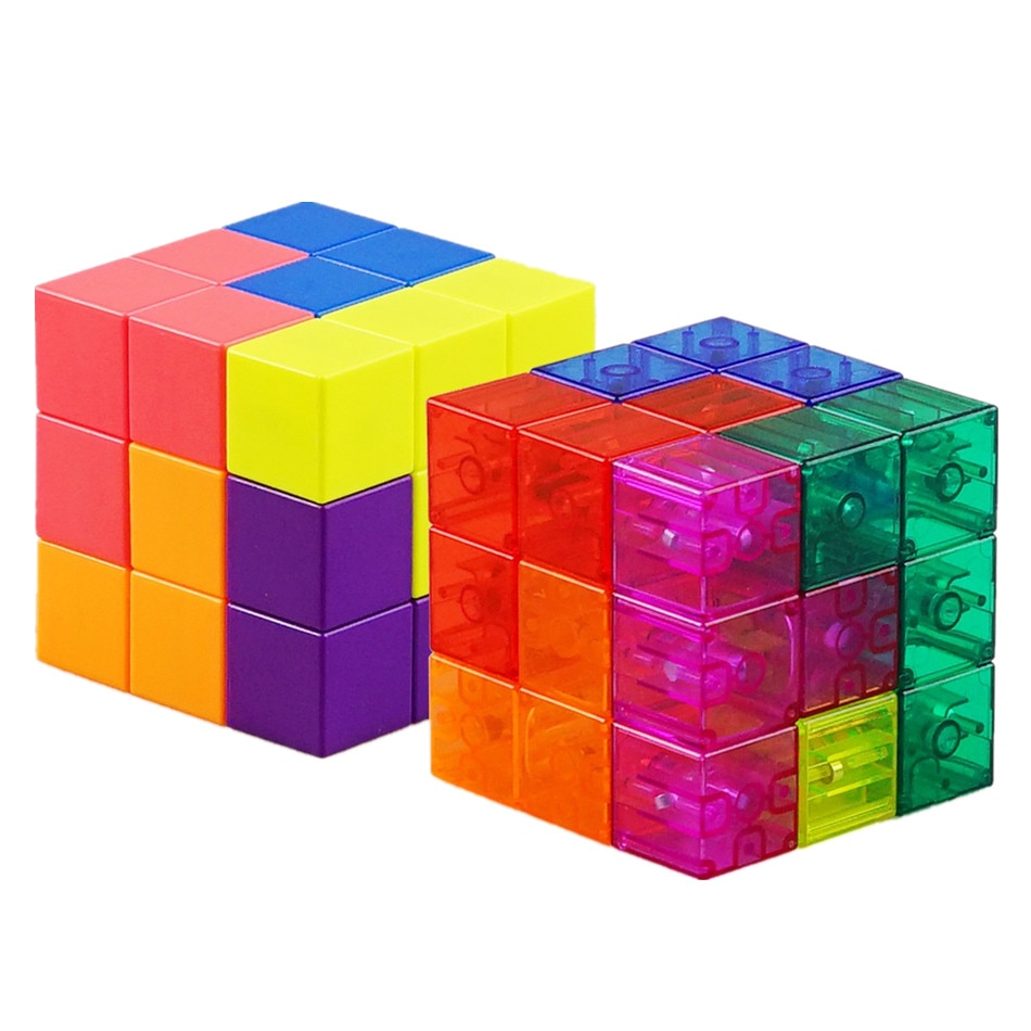 YJ DIY Magnetic Cube Building Blocks 3D Magnet Tile 7Pcs Set Puzzle Speed Cube 54pcs Guide Cards IntelligenceToys For Children