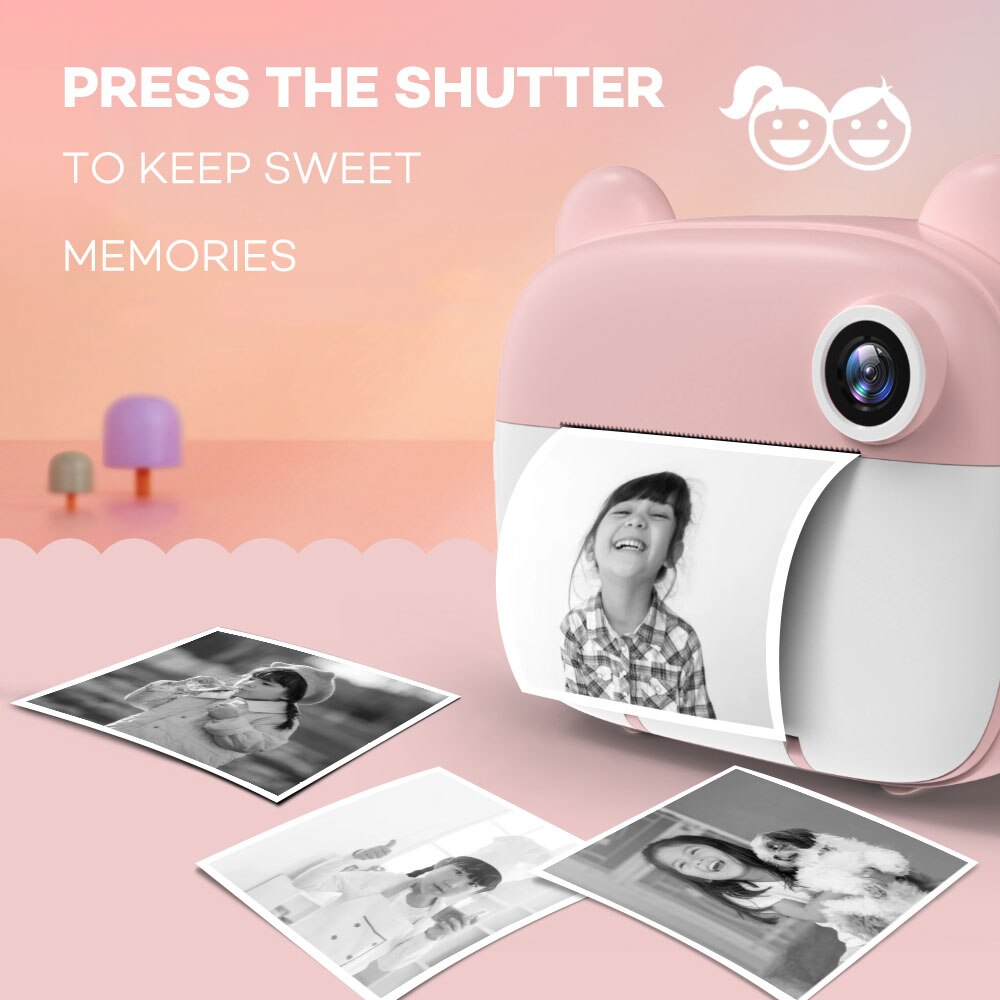 Children's Instant Print Camera Thermal Printing Photo Printer with Thermal Paper Roll Kid's Digital Camera Video Birthday Gift