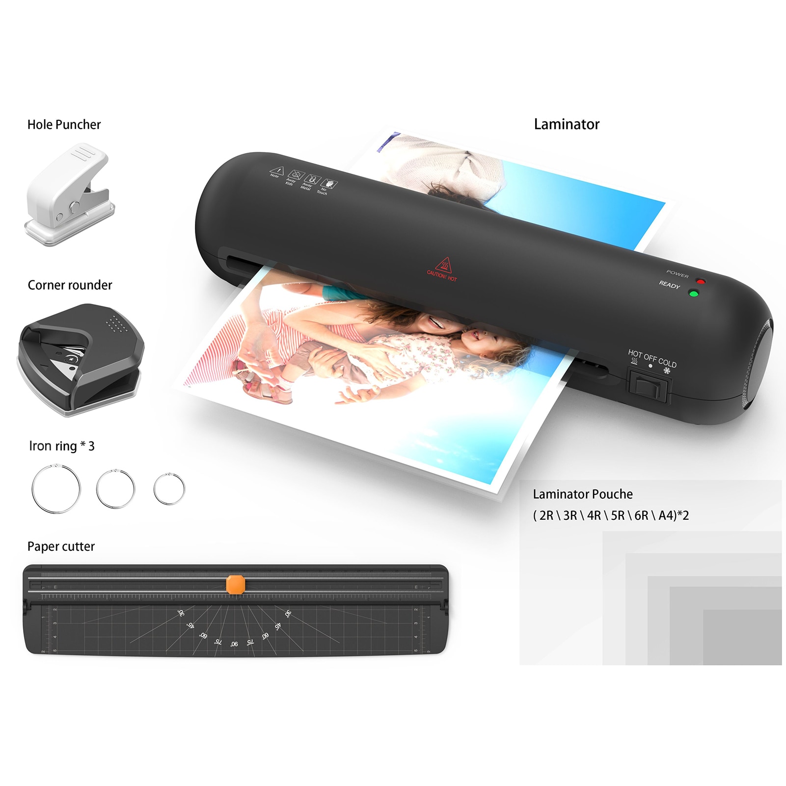 Desktop Laminator Machine Set A4 Size Hot and Cold Lamination 2 Roller System 9 inches Max Width for Home Office School