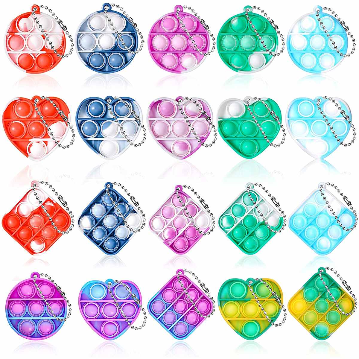 20/30/95Pcs Mini Squeeze Rainbow Stress Relief Sensory Hand Toy Popping Fidget Toy Pack Bubble Poping Keychain Squeeze Toys