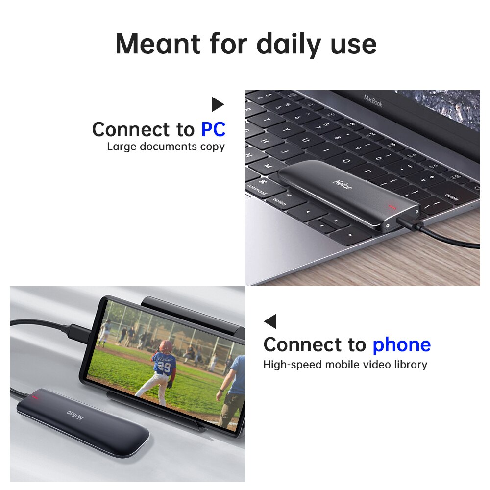 Netac External SSD 500GB 250GB Portable SSD 1TB 2TB SSD External Hard drive USB 3.2 Type C External Solid State Drive For Laptop