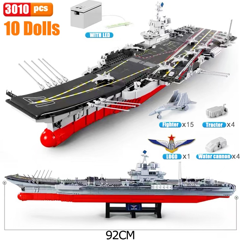 Sembo Block ShanDong Aircraft Carrier With LED Building Blocks Military Battleship Brick Weapon Warship Toys Warcraft Ship Boat
