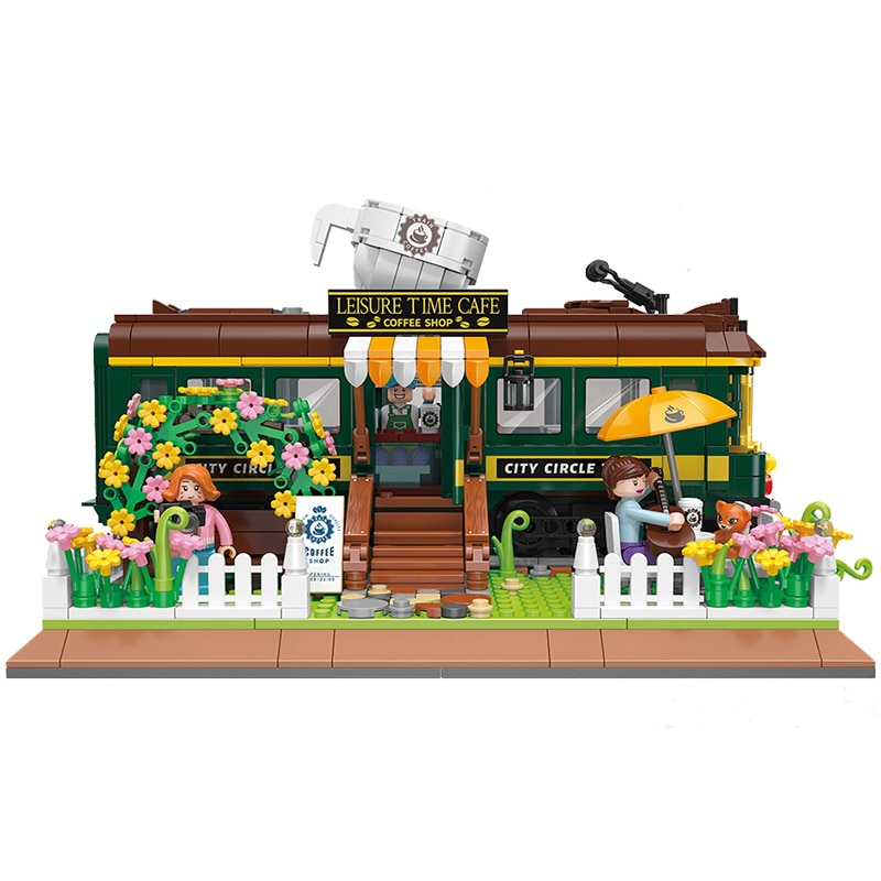 Mini City Corner Streetview Train Coffee House Model Bricks Micro Building Block Creative Expert Artistic Toys Gift Kids Friends