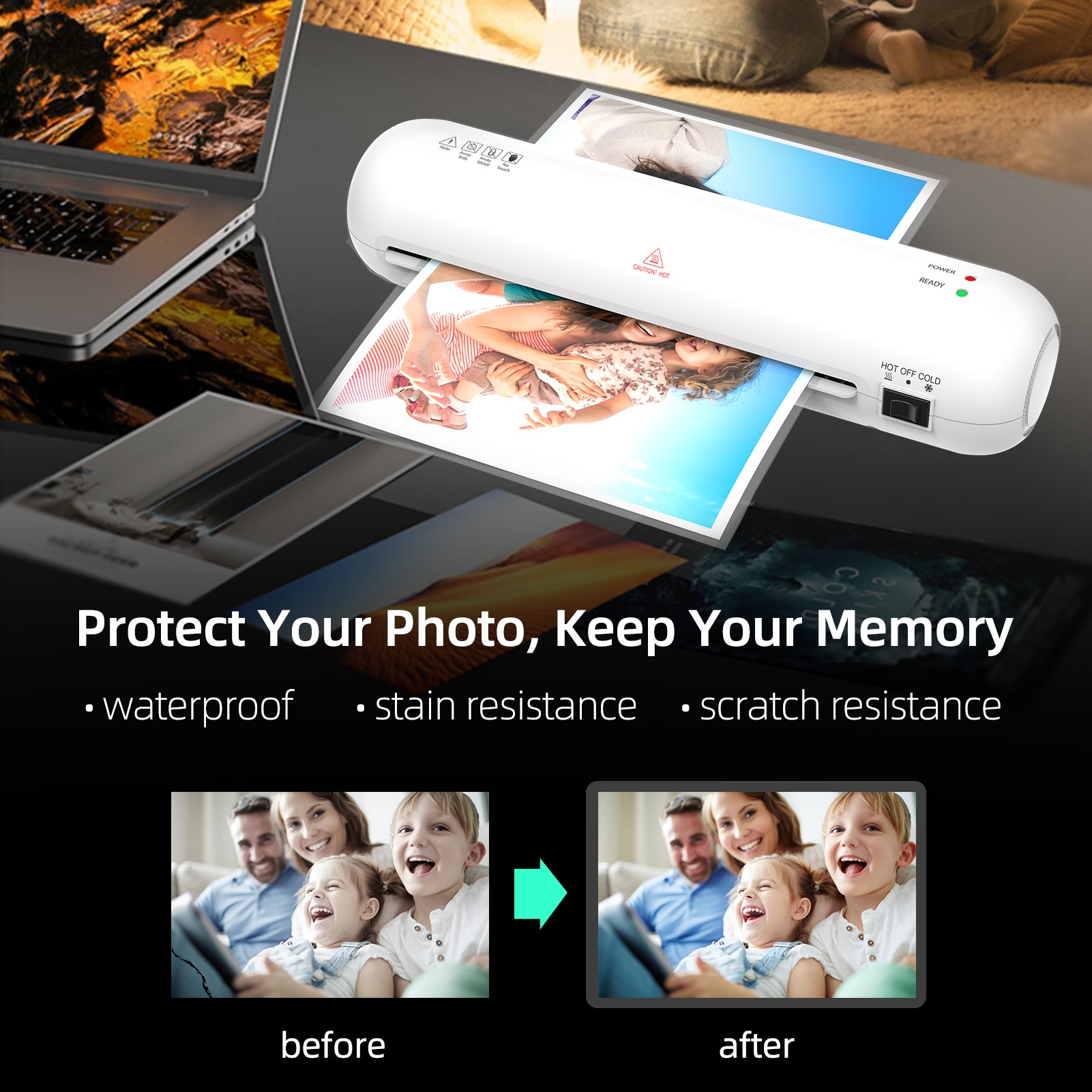 Desktop Laminator Machine Set A4 Size Hot and Cold Lamination 2 Roller System 9 inches Max Width for Home Office School