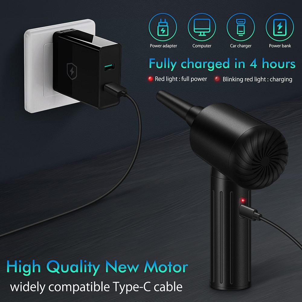 REESIBI 7500mAh 90W Cordless Electric Air Duster Rechargeable Dust Blower 90000 RPM Powerful Compressed Air Cans for PC Keyboard