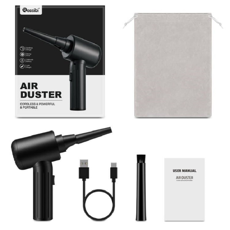 REESIBI 7500mAh 90W Cordless Electric Air Duster Rechargeable Dust Blower 90000 RPM Powerful Compressed Air Cans for PC Keyboard