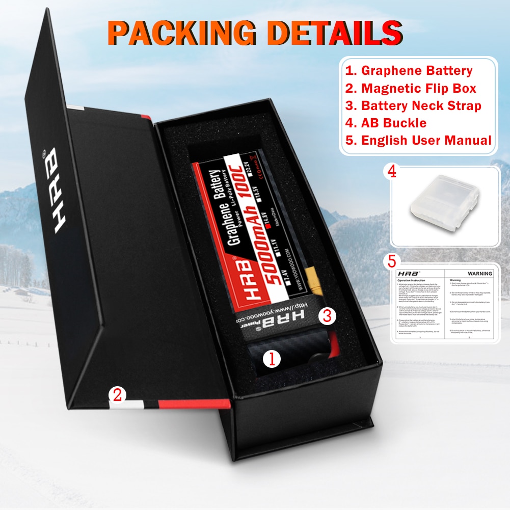 HRB 2S 3S 4S 6S 5000mah Graphene Battery100C RC Lipo Battery XT90 EC5 XT150 Plug for RC Car Truck helicopter Drone Airplane Boat