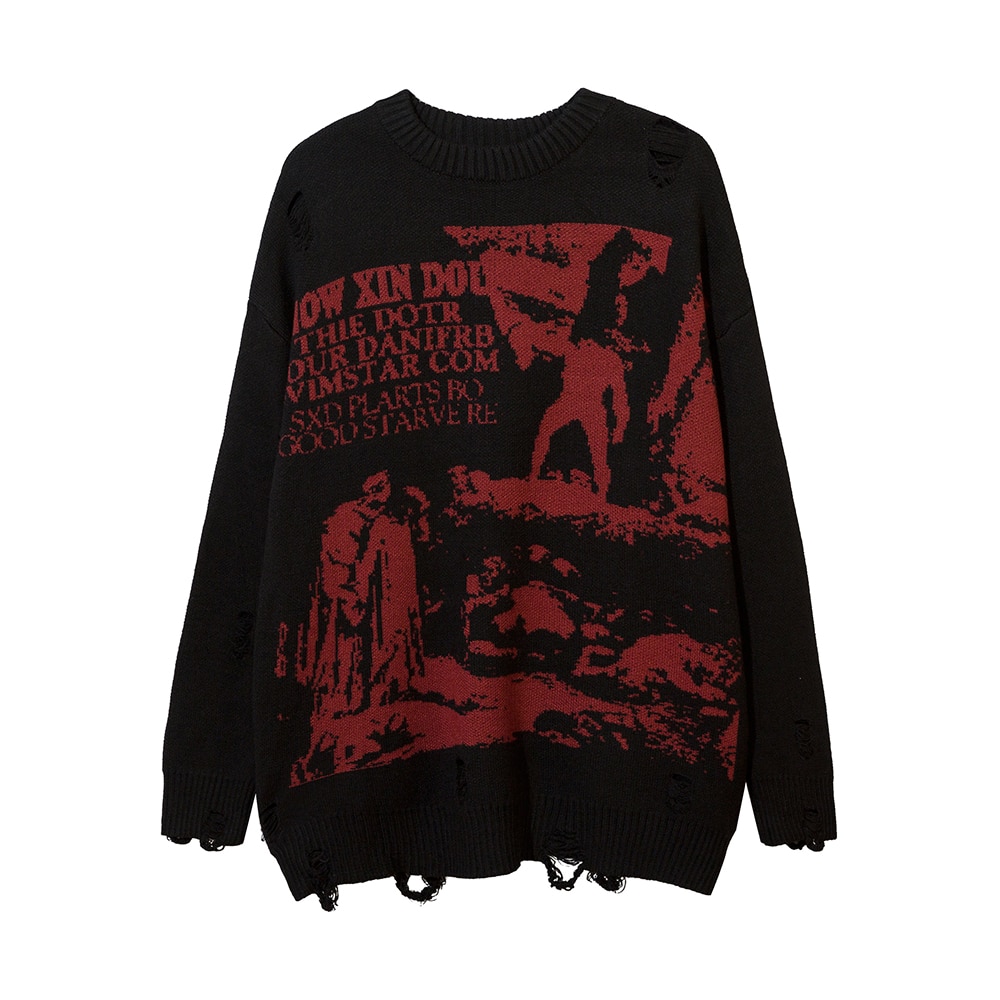 Ripped Goth Women Y2k Men Sweaters Vintage Black Oversized Knitted Sweater Harajuku Anime Fashion Winter 2022 Knit Tops Pullover
