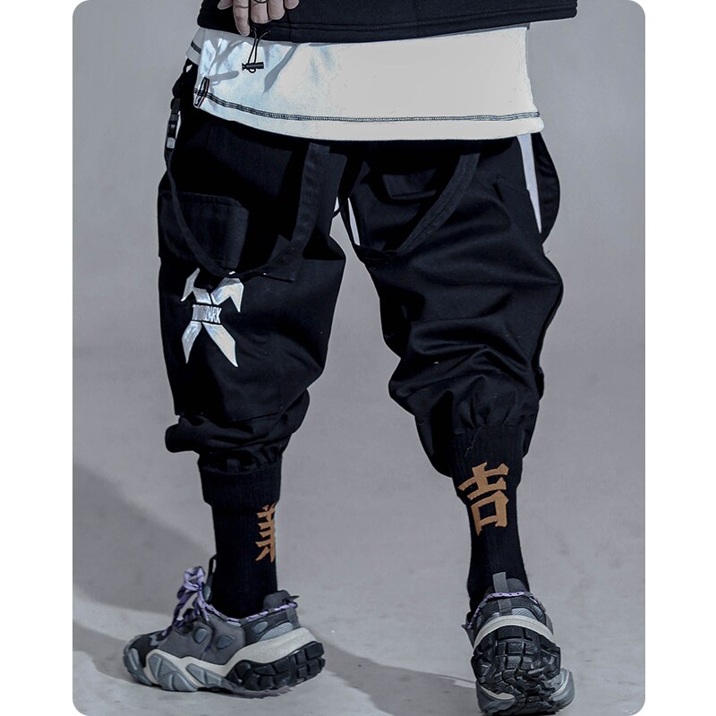 Men's clothes Multi war zone functional wind legged pants large pocket casual Ribbon Harajuku fashion Overalls Street dress