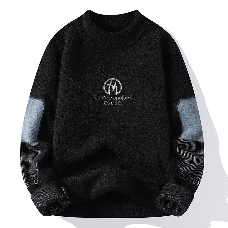 American Retro Designer Warm Soft Sweater Men's Chest Print Pullovers Women Oversize Striped Sleeve Autumn Winter Knit Sweater