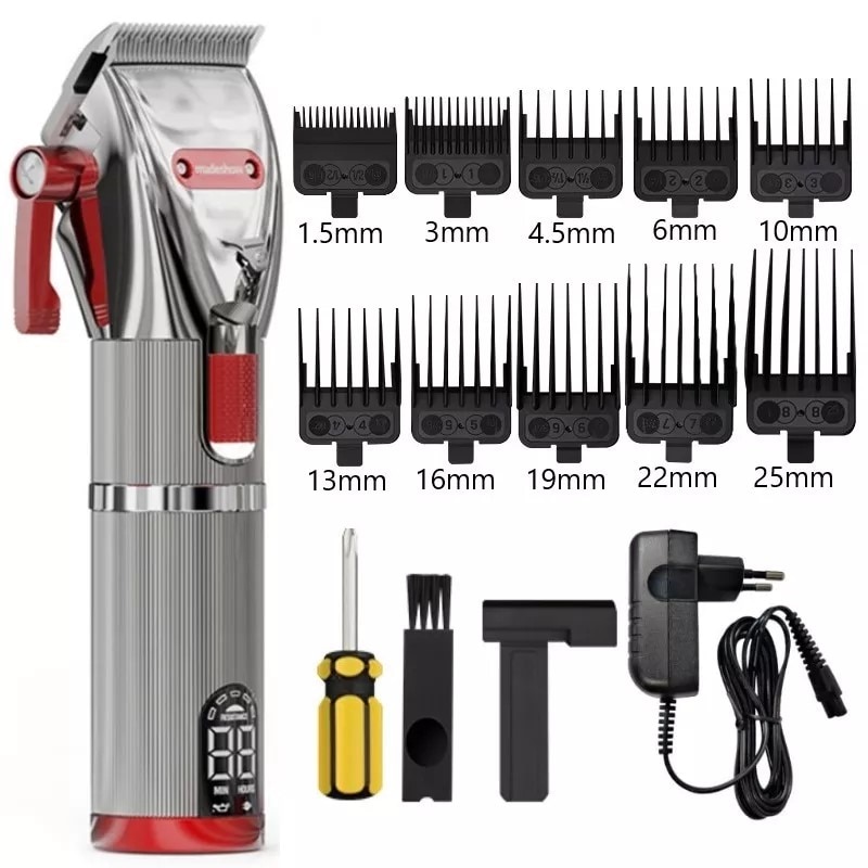 Madeshow M5 M6,Professional Cordless Hair Clipper, Men's Barber Beard Trimmer, All Steel T-shaped Cutter Head,Metal Body Barber