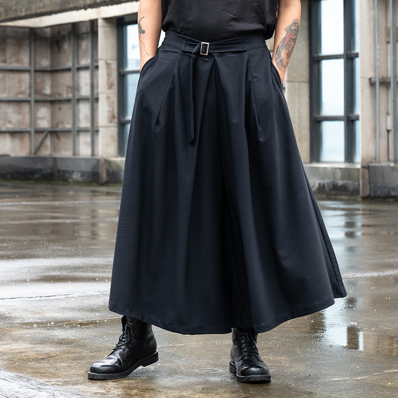 Japan Streetwear Fashion Loose Casual Black Wide Leg Pant Men Women Punk Gothic Hip Hop Skirt Pants Man Harem Trousers