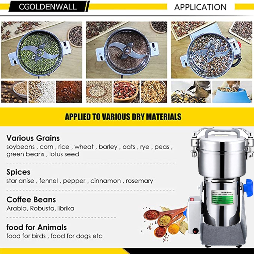 800g Spice Grinder Herbal Coffee Grinder Machine Food Crusher Grinder Mill Wheat Flour Dry Food Grinder Electric Coffee Grinder