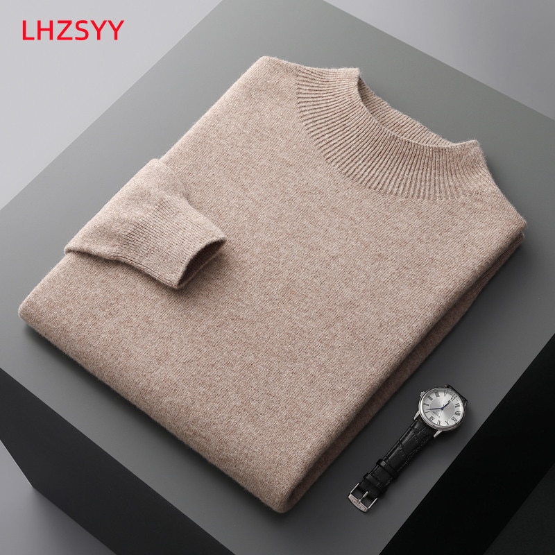 LHZSYY Autumn Winter Men' Cashmere Sweater First-Line Ready-To-Wear Pullover Half Turtleneck Casual Sweater Pure Wool Knit Shirt
