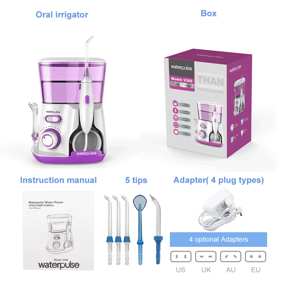 Waterpulse Oral Irrigator V300G 5pcs Tips Dental Water Flosser Electric Cleaner 800ml Oral Hygiene Dental Flosser For Oral Care