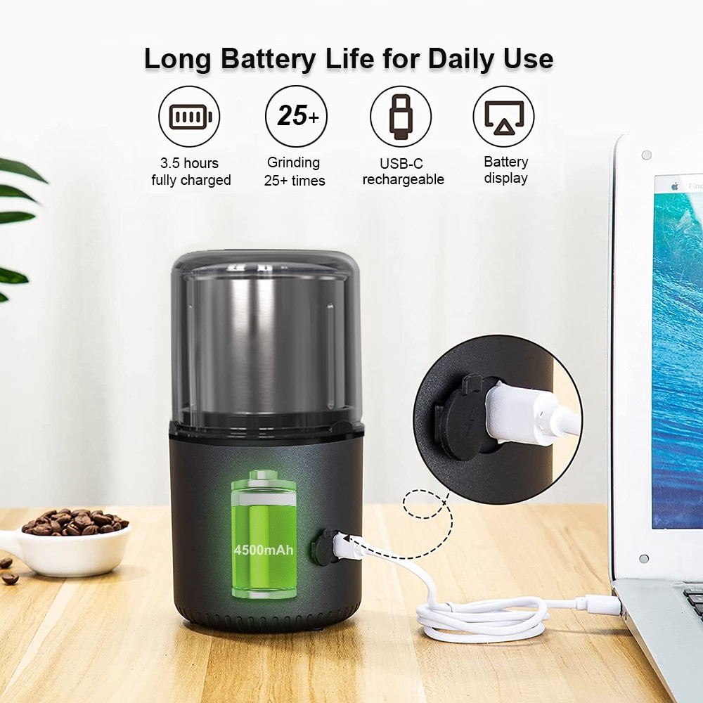 Coffee Grinder Electric Automatic Grinding Cordless Portable Coffee Bean Grinder Rechargeable PM06 Stainless Steel Espresso Mill